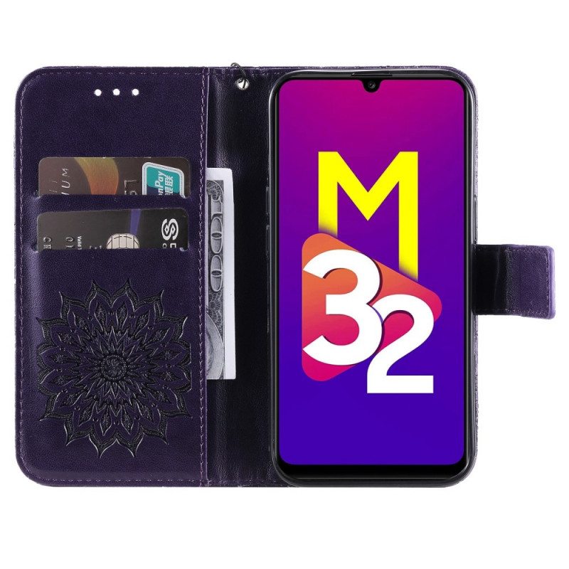 Nahkakotelo Samsung Galaxy M32 Auringon Kukka