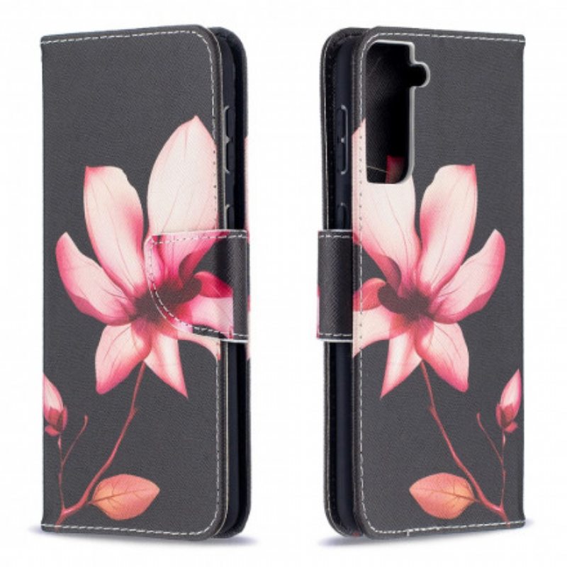 Flip Case Samsung Galaxy S21 Plus 5G Vaaleanpunainen Kukka