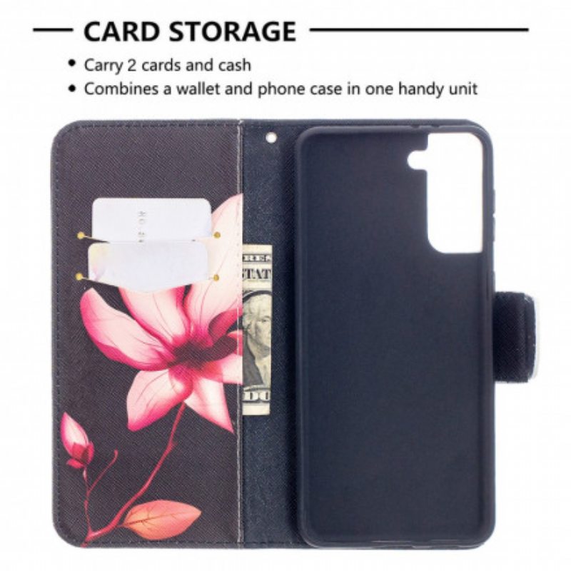 Flip Case Samsung Galaxy S21 Plus 5G Vaaleanpunainen Kukka