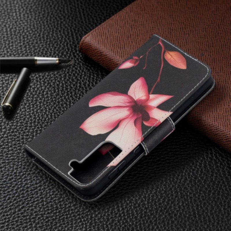 Flip Case Samsung Galaxy S21 Plus 5G Vaaleanpunainen Kukka