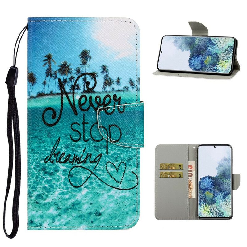 Kotelot Samsung Galaxy S21 Plus 5G Suojaketju Kuori Älä Koskaan Lopeta Unelmointia Navy Strappy