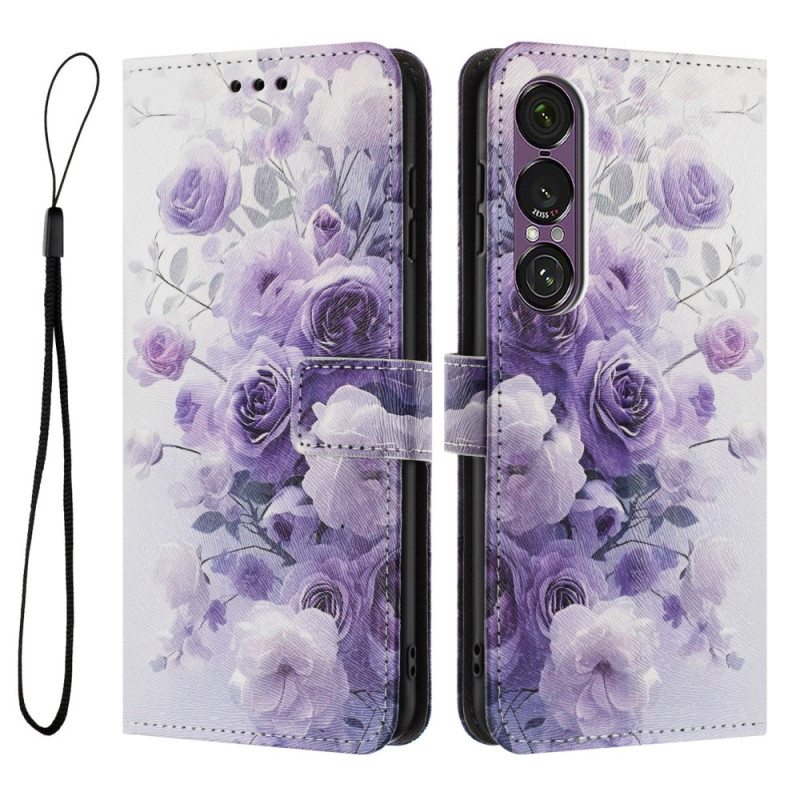 Nahkakotelo Sony Xperia 1 Vii Violetit Ruusut