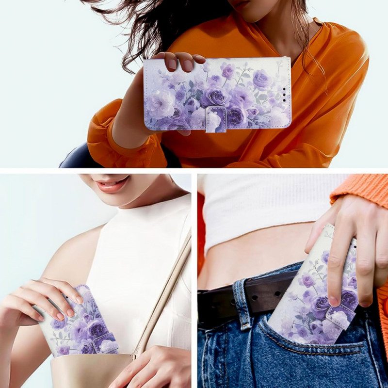 Nahkakotelo Sony Xperia 1 Vii Violetit Ruusut