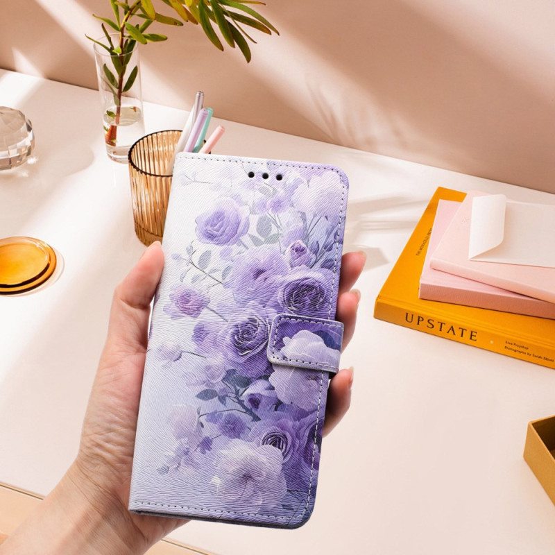 Nahkakotelo Sony Xperia 1 Vii Violetit Ruusut