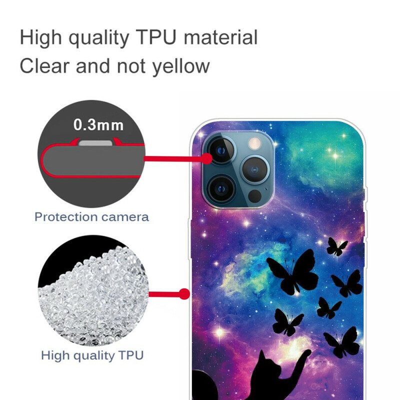 Case iPhone 13 Pro Kissa Ja Perhosia Avaruudessa