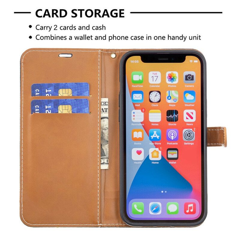 Flip Case iPhone 13 Pro Suojaketju Kuori Kangas- Ja Nahkaefektihihna