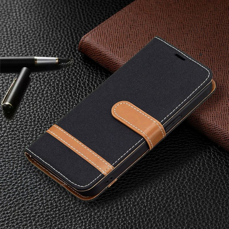 Flip Case iPhone 13 Pro Suojaketju Kuori Kangas- Ja Nahkaefektihihna