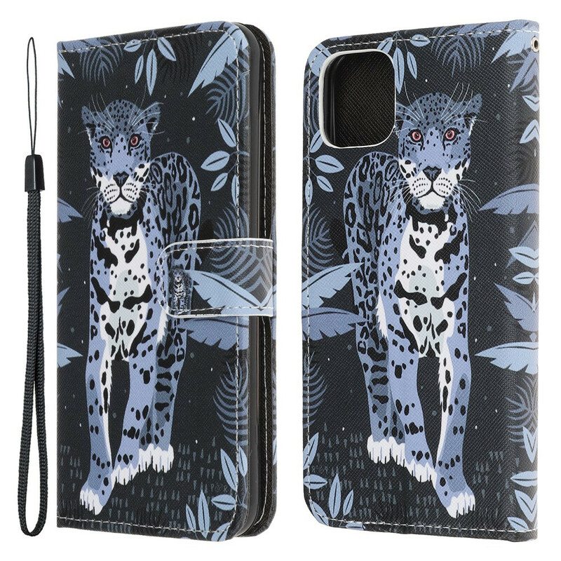 Flip Case iPhone 13 Pro Suojaketju Kuori Strappy Leopard
