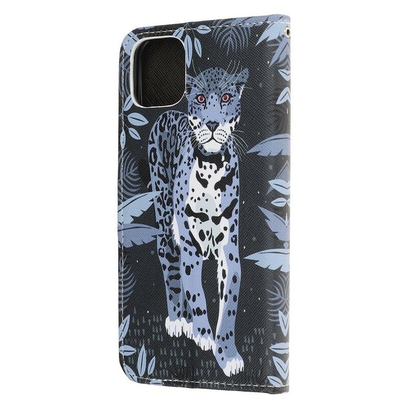 Flip Case iPhone 13 Pro Suojaketju Kuori Strappy Leopard
