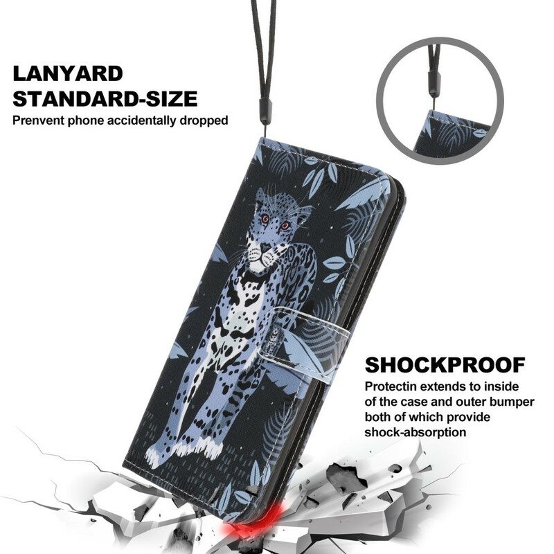 Flip Case iPhone 13 Pro Suojaketju Kuori Strappy Leopard