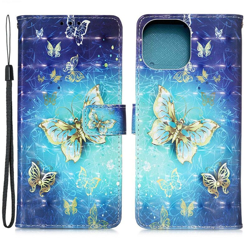 Kotelot iPhone 13 Pro Golden Butterflies Kaulanauha