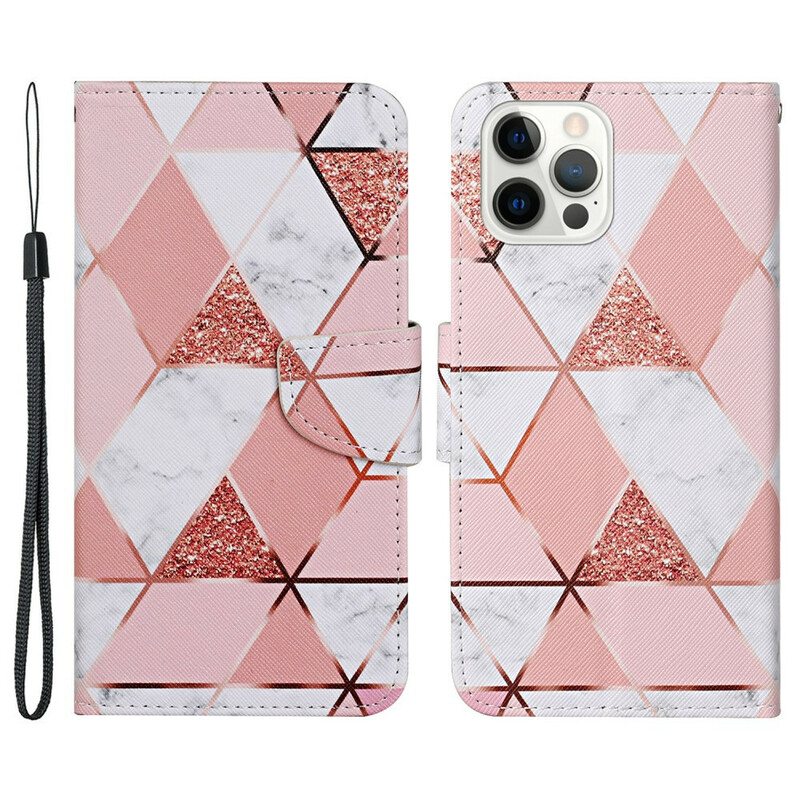 Kotelot iPhone 13 Pro Marmori Ja Paljetteja Hihnalla