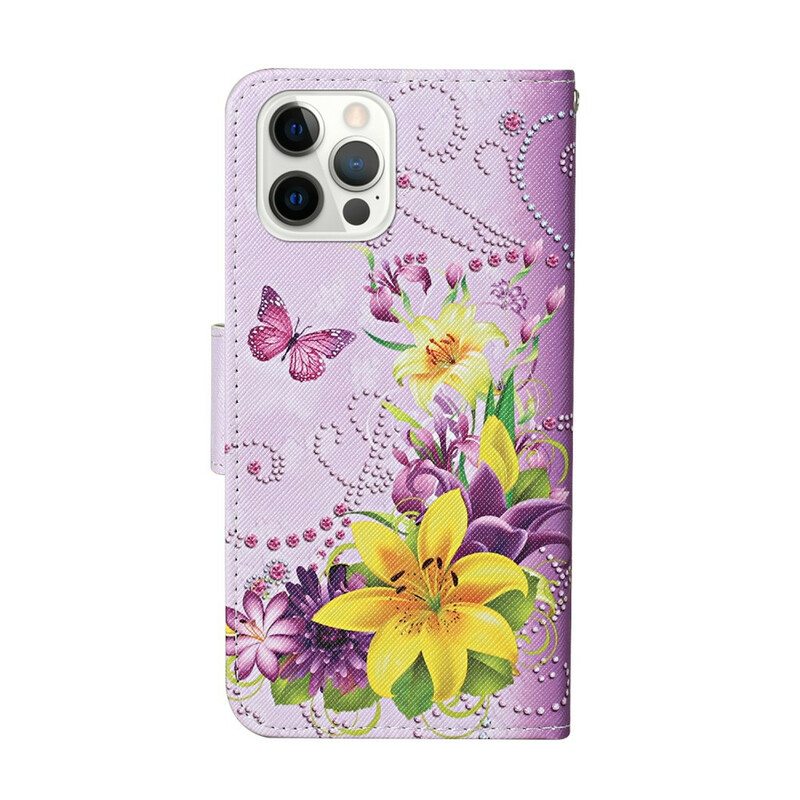 Kotelot iPhone 13 Pro Mestarilliset Kukat Hihnalla