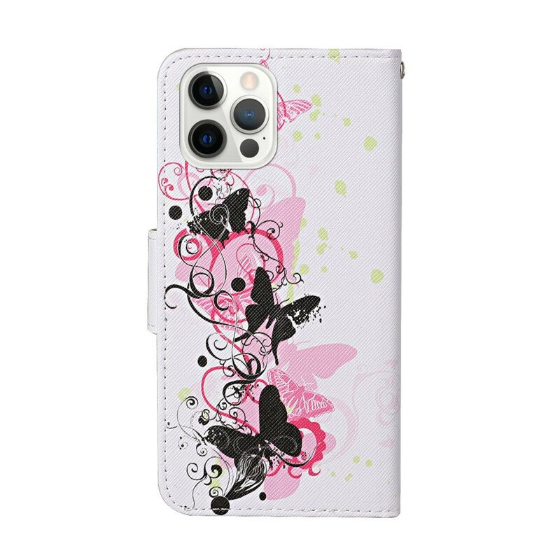 Kotelot iPhone 13 Pro Mestarilliset Perhoset Kaulanauhalla