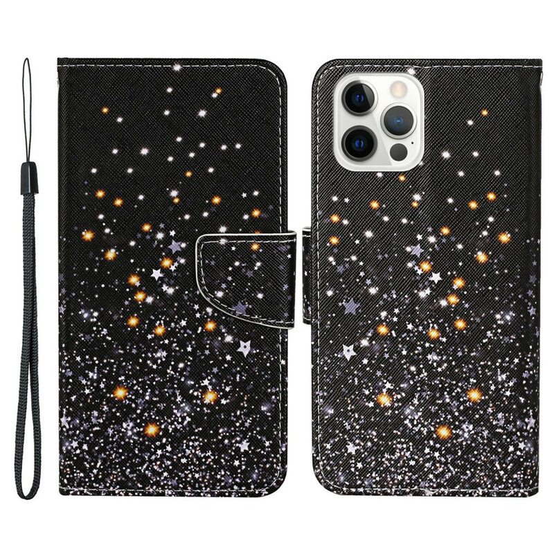 Kotelot iPhone 13 Pro Tähtiä Ja Paljetteja Kaulanauhalla