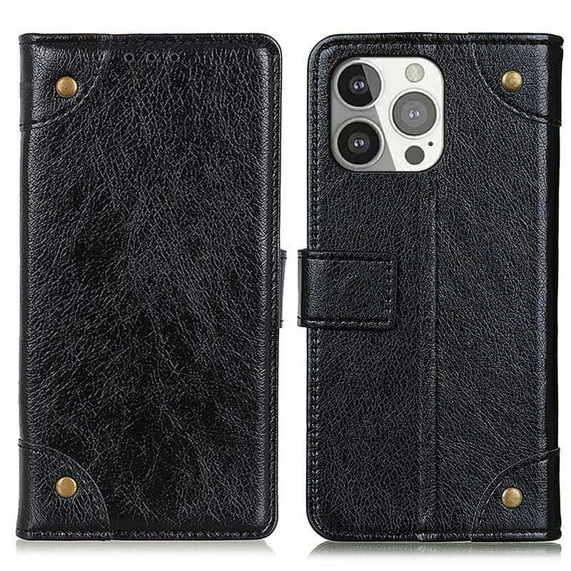 Kotelot iPhone 13 Pro Tyylikkäät Nappan Nahkaiset Vintage-niitit