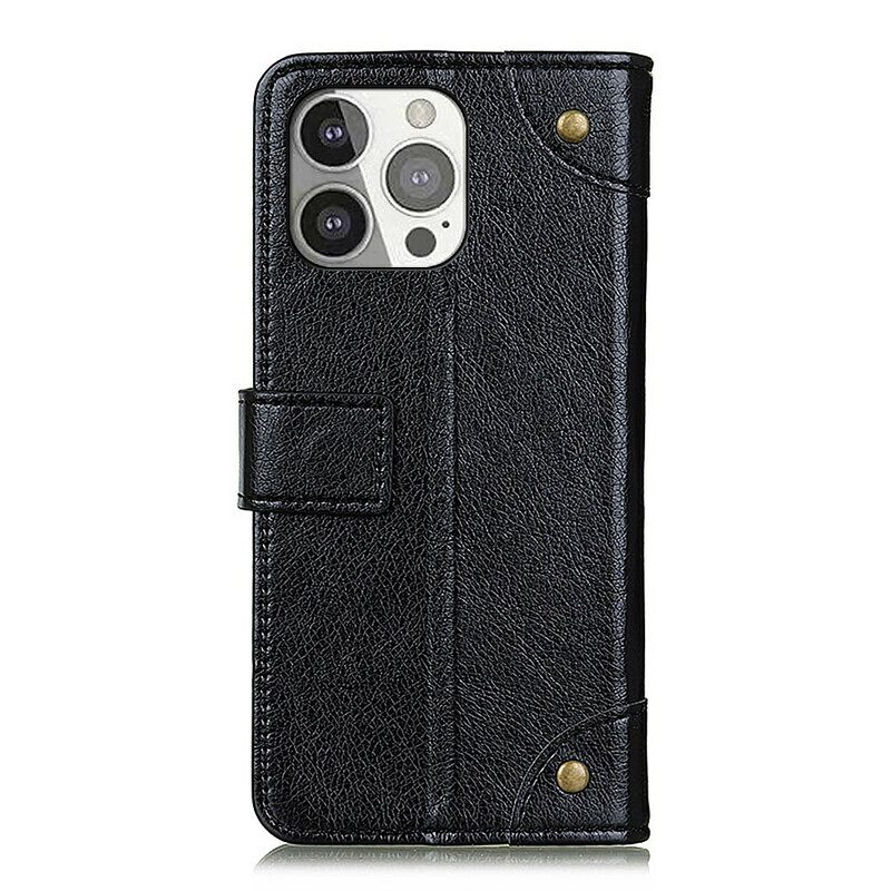 Kotelot iPhone 13 Pro Tyylikkäät Nappan Nahkaiset Vintage-niitit