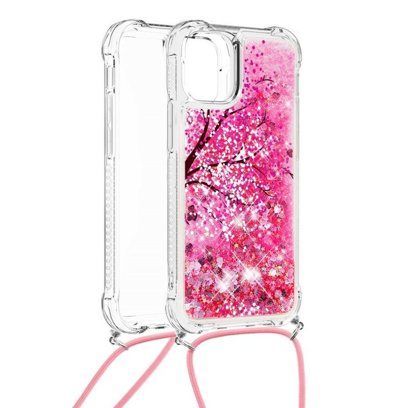 Kuori iPhone 13 Pro Kiristysnyörillä Paljetti Kiristysnauha Puu