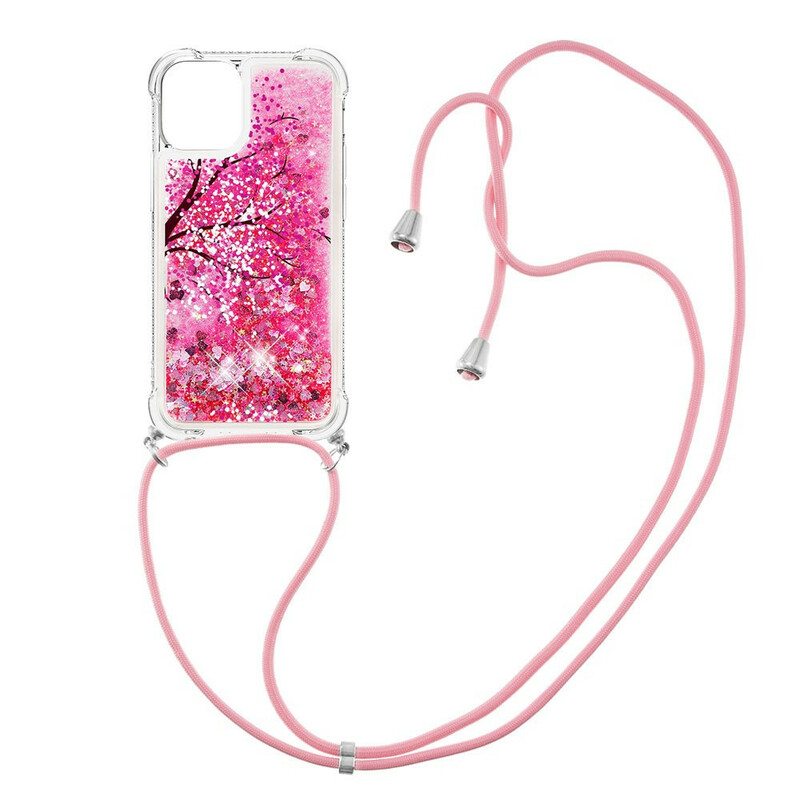 Kuori iPhone 13 Pro Kiristysnyörillä Paljetti Kiristysnauha Puu