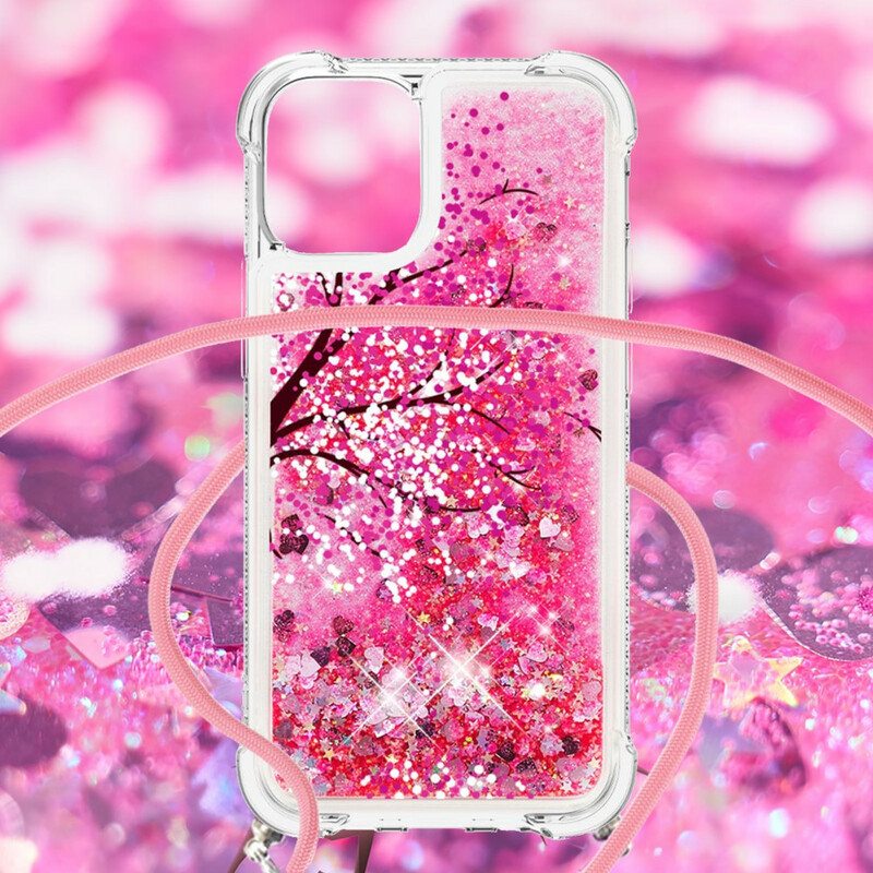 Kuori iPhone 13 Pro Kiristysnyörillä Paljetti Kiristysnauha Puu