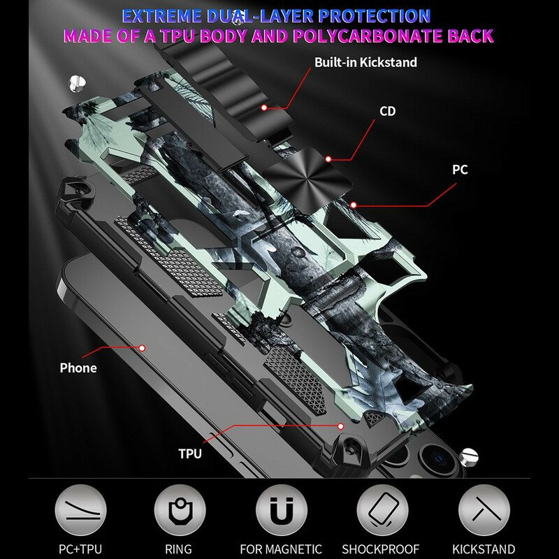 Kuori iPhone 13 Pro Naamiointi Irrotettava Tuki