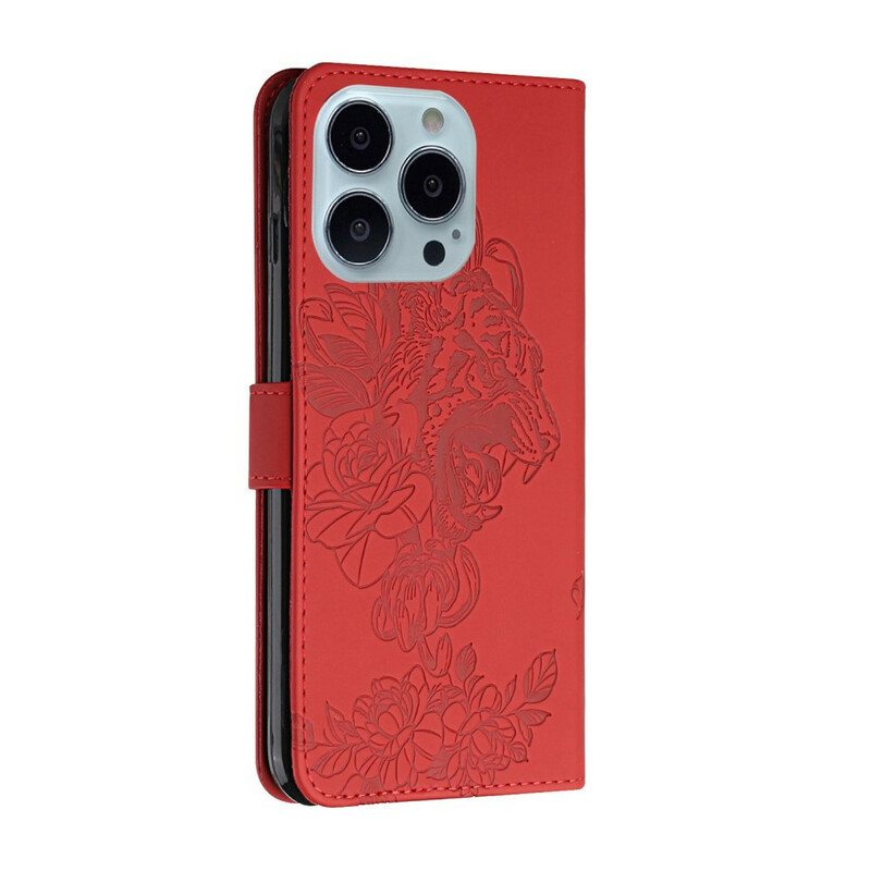 Nahkakotelo iPhone 13 Pro Suojaketju Kuori Barokki Ranneke Tiger