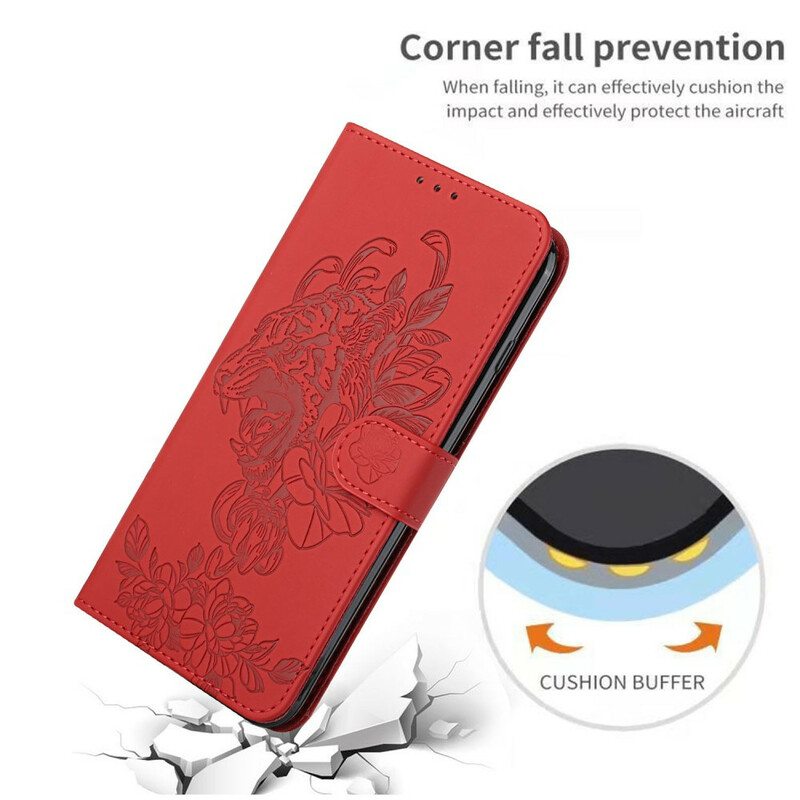 Nahkakotelo iPhone 13 Pro Suojaketju Kuori Barokki Ranneke Tiger