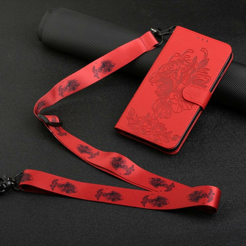 Nahkakotelo iPhone 13 Pro Suojaketju Kuori Barokki Ranneke Tiger