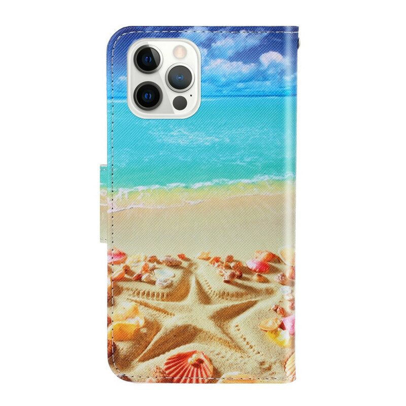 Nahkakotelo iPhone 13 Pro Suojaketju Kuori Lanyard Beach