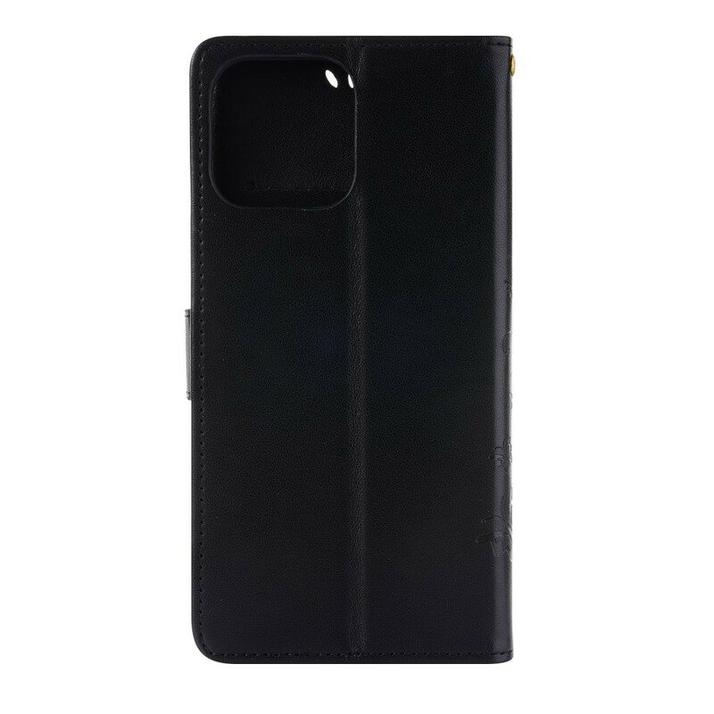 Nahkakotelo iPhone 13 Pro Suojaketju Kuori Strappy Graafiset Kukat