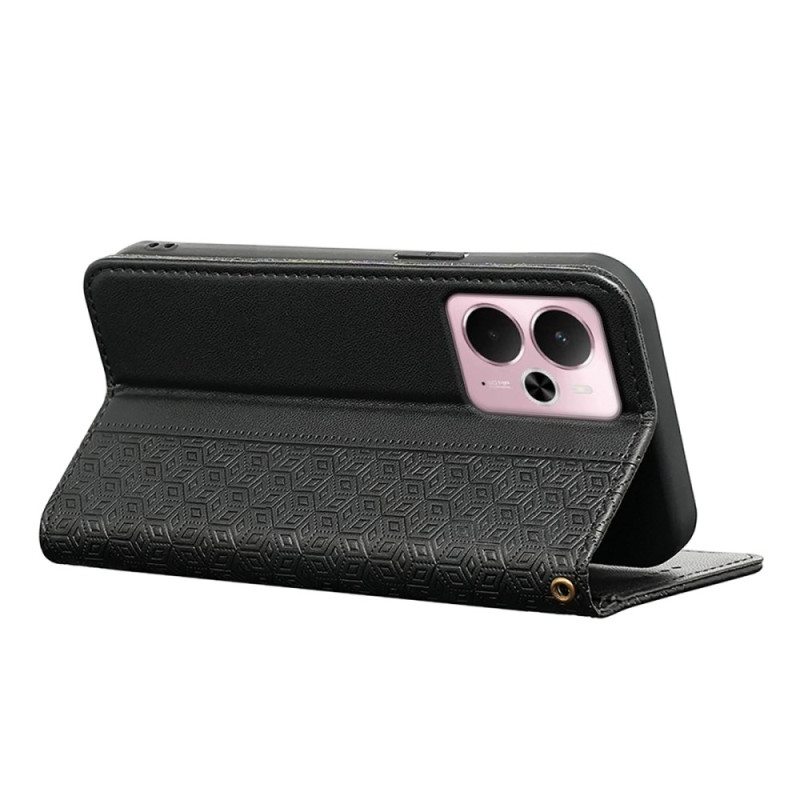 Nahkakotelo Realme 14 5g Puhelinkuoret Ruutureunus Ja Hihna