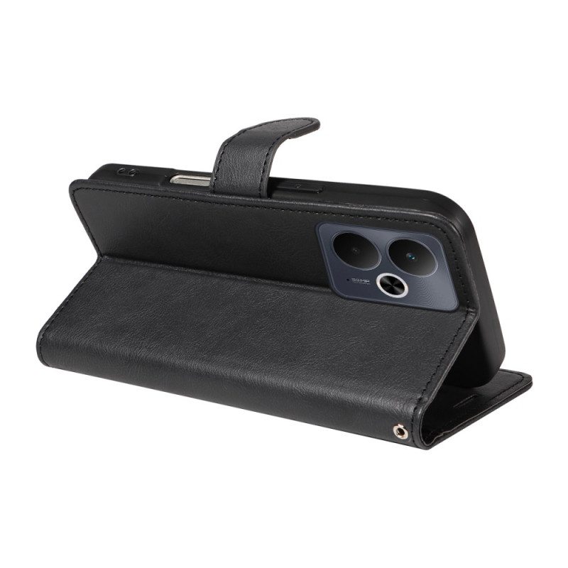 Nahkakotelo Realme 14 5g Yksivärinen Nahkaefekti Hihnalla