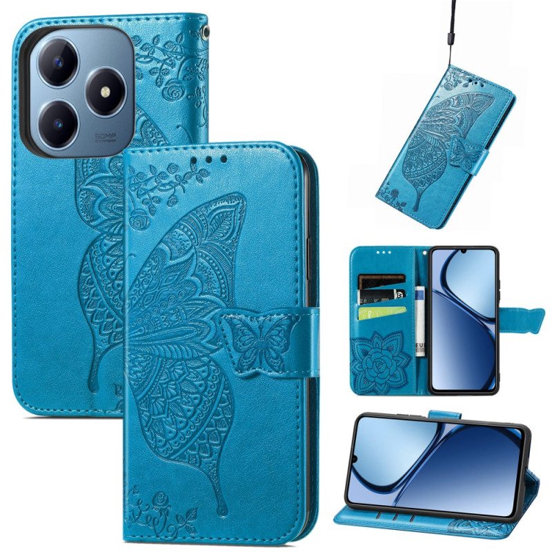 Nahkakotelo Realme Note 60x Barokkikuvioinen Perhonen