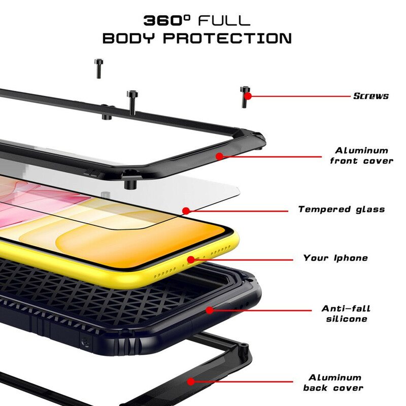 Case iPhone 11 Vedenpitävä Karkaistu Lasi Ja Metalli