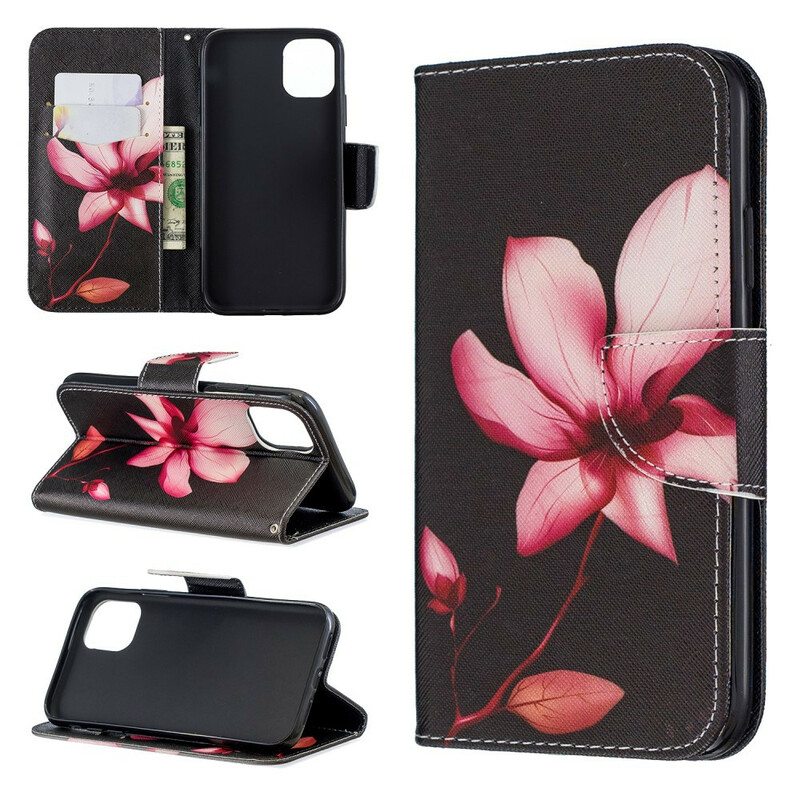 Nahkakotelo iPhone 11 Vaaleanpunainen Kukka