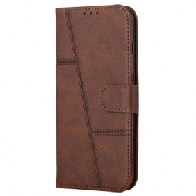 Flip Case Samsung Galaxy S22 Ultra 5G Suojaketju Kuori Strappy Geometric Leather Style