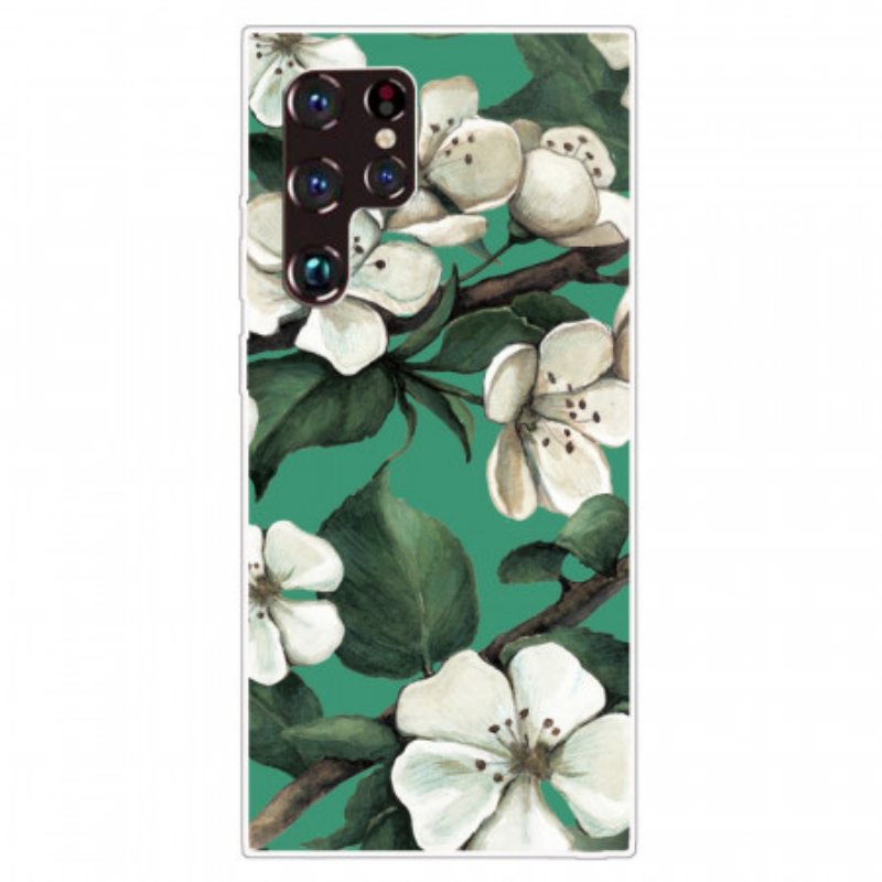 Kuori Samsung Galaxy S22 Ultra 5G Maalattuja Valkoisia Kukkia
