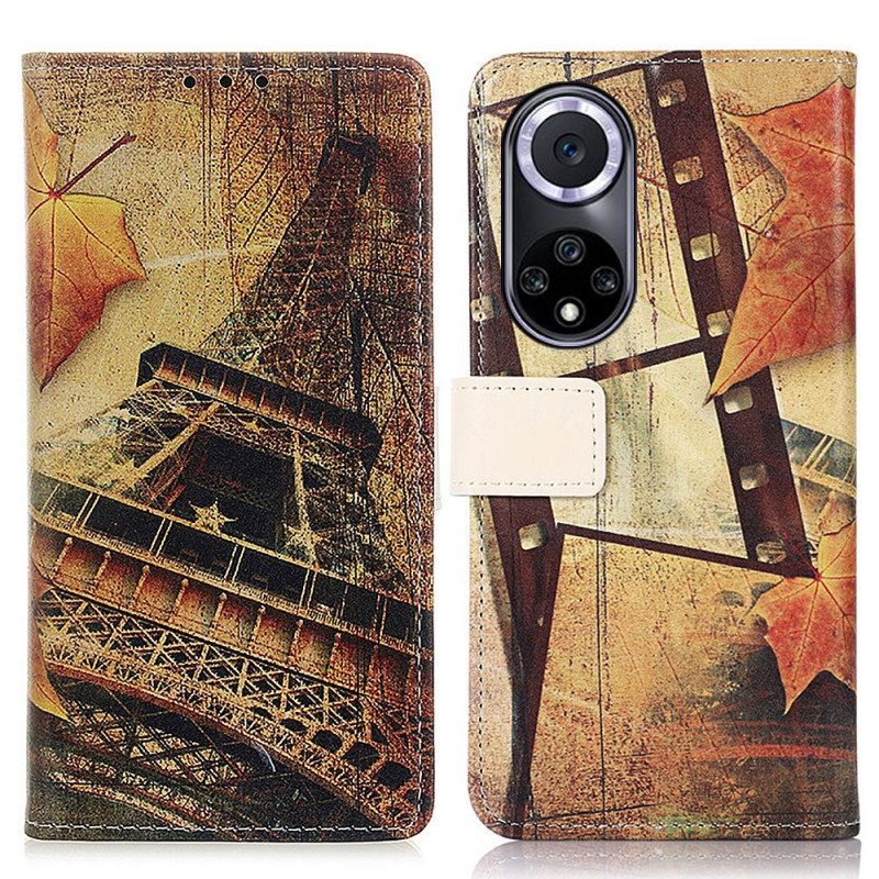 Nahkakotelo Huawei Nova 9 Eiffel-torni Syksyllä