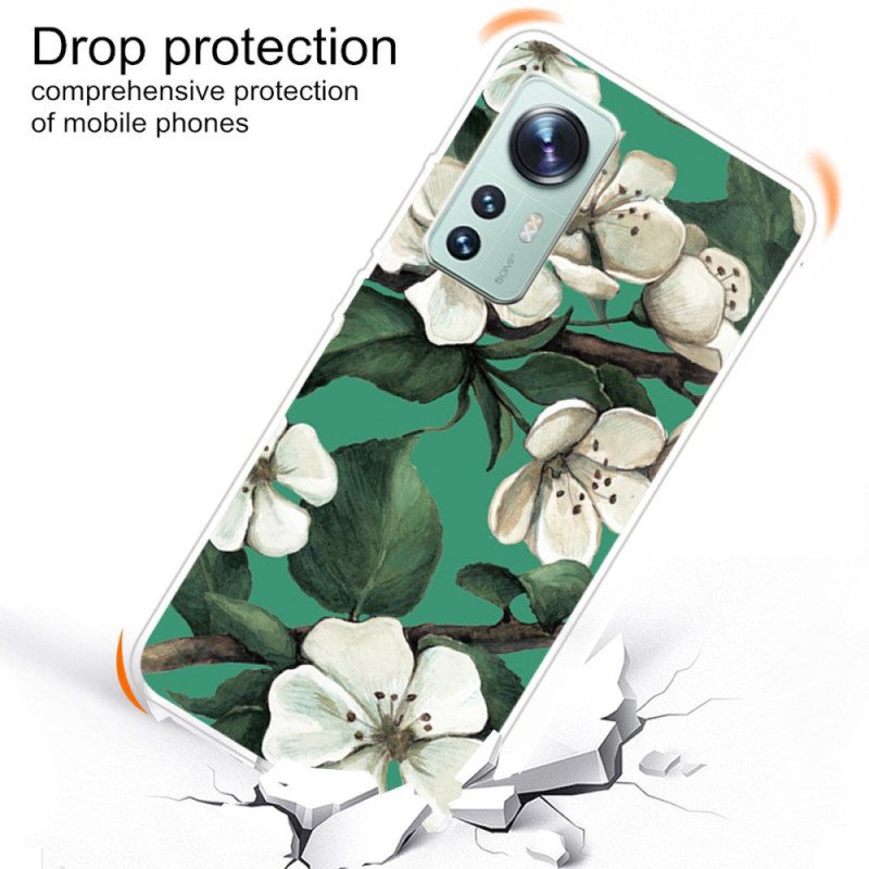 Case Xiaomi 12 Pro Silikonin Valkoiset Kukat