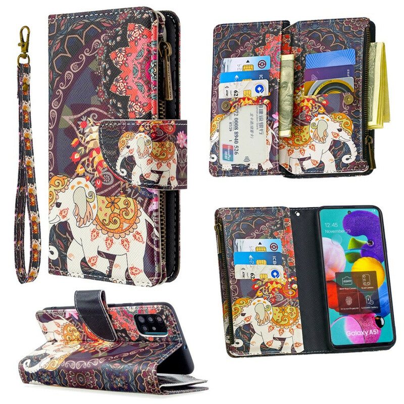 Nahkakotelo Samsung Galaxy A51 Elephant Vetoketjullinen Tasku