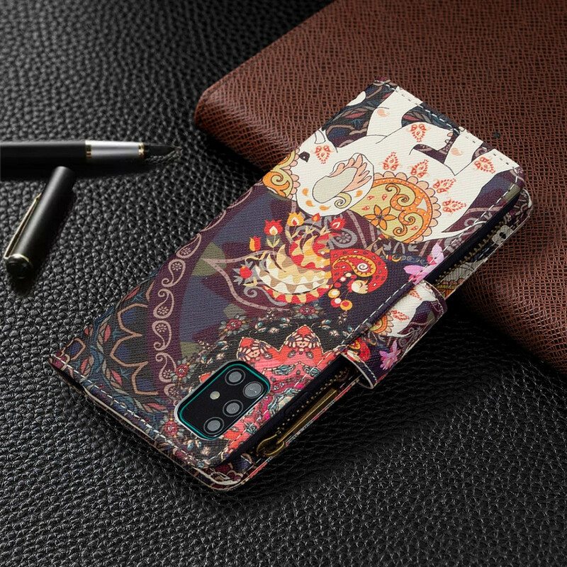 Nahkakotelo Samsung Galaxy A51 Elephant Vetoketjullinen Tasku