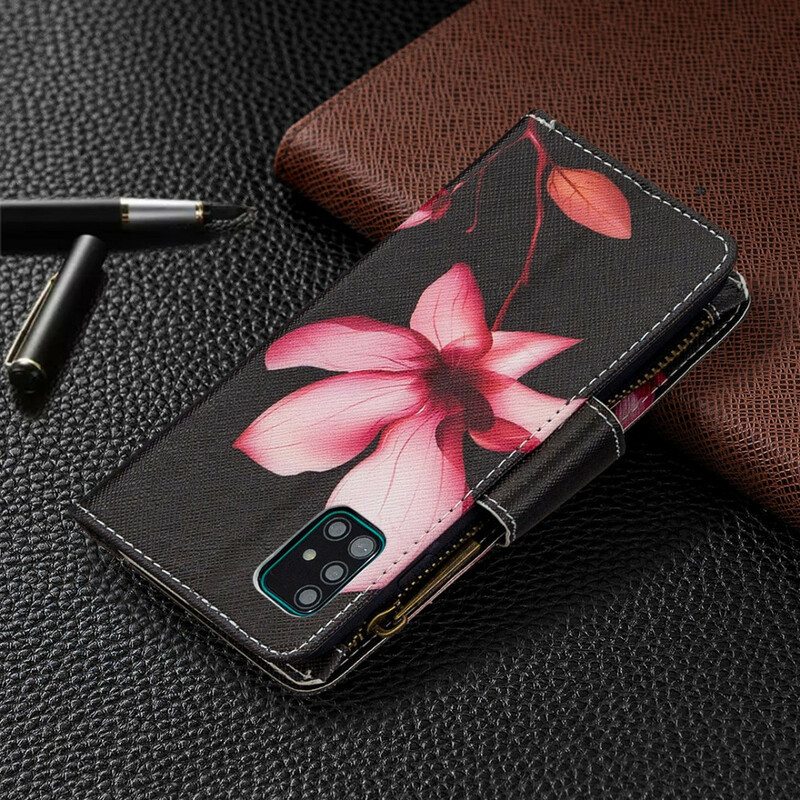 Nahkakotelo Samsung Galaxy A51 Kukkavetoketjullinen Tasku