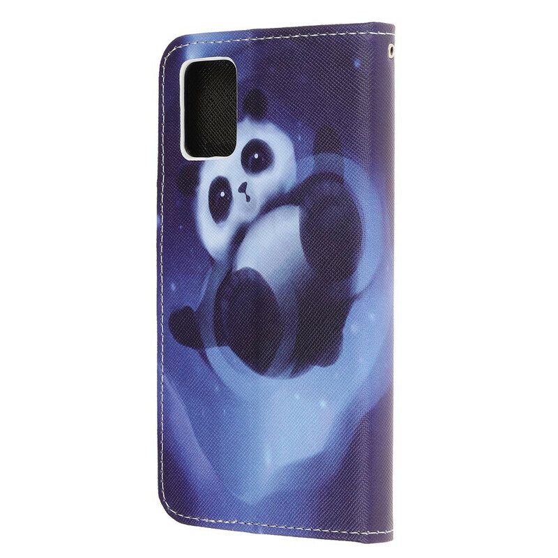 Nahkakotelo Samsung Galaxy A51 Suojaketju Kuori Panda Space Kaulanauhalla