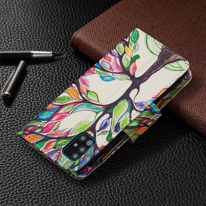 Nahkakotelo Samsung Galaxy A51 Vetoketjullinen Puutasku