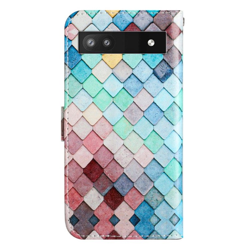 Nahkakotelo Google Pixel 7A Suojaketju Kuori Värillinen Strip Grid